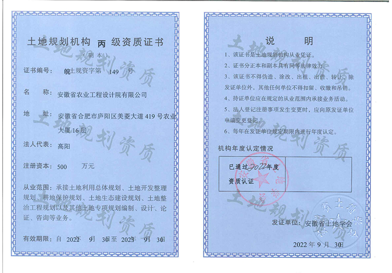 土地規劃資質證書